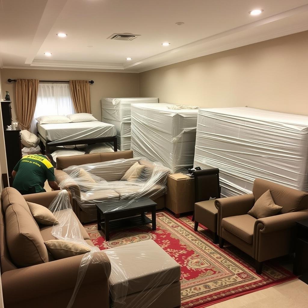 أثاث منزلي يتم تغليفه استعداداً لنقل عفش من جدة إلى بيشة