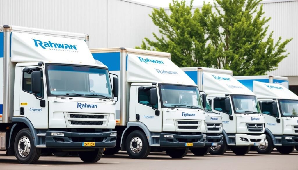 أسطول شاحنات مؤسسة رهوان المجهزة لنقل العفش من جدة إلى نجران