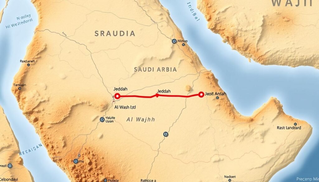 خريطة توضح طريق نقل العفش من جدة إلى الوجه خريطة توضح طريق نقل العفش من جدة إلى الوجه