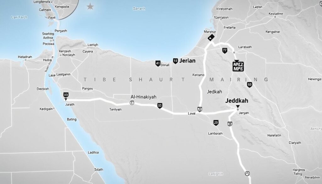 خريطة توضح مسار نقل العفش من جدة إلى الحناكية خريطة توضح مسار نقل العفش من جدة إلى الحناكية