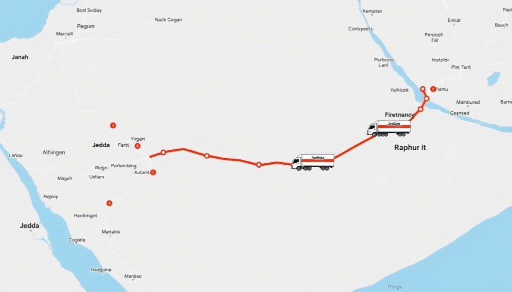 خريطة توضح مسار نقل العفش من جدة إلى ينبع