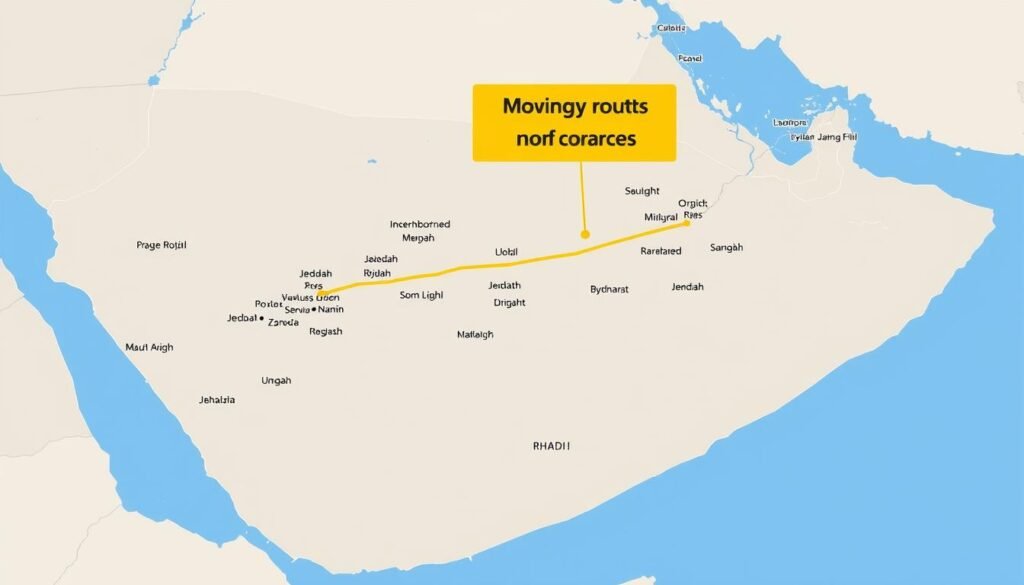 خريطة توضح مناطق التغطية لخدمة نقل العفش