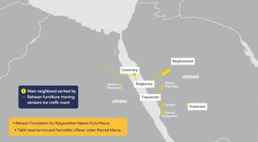 خريطة مناطق خدمة نقل العفش من جدة إلى مكة