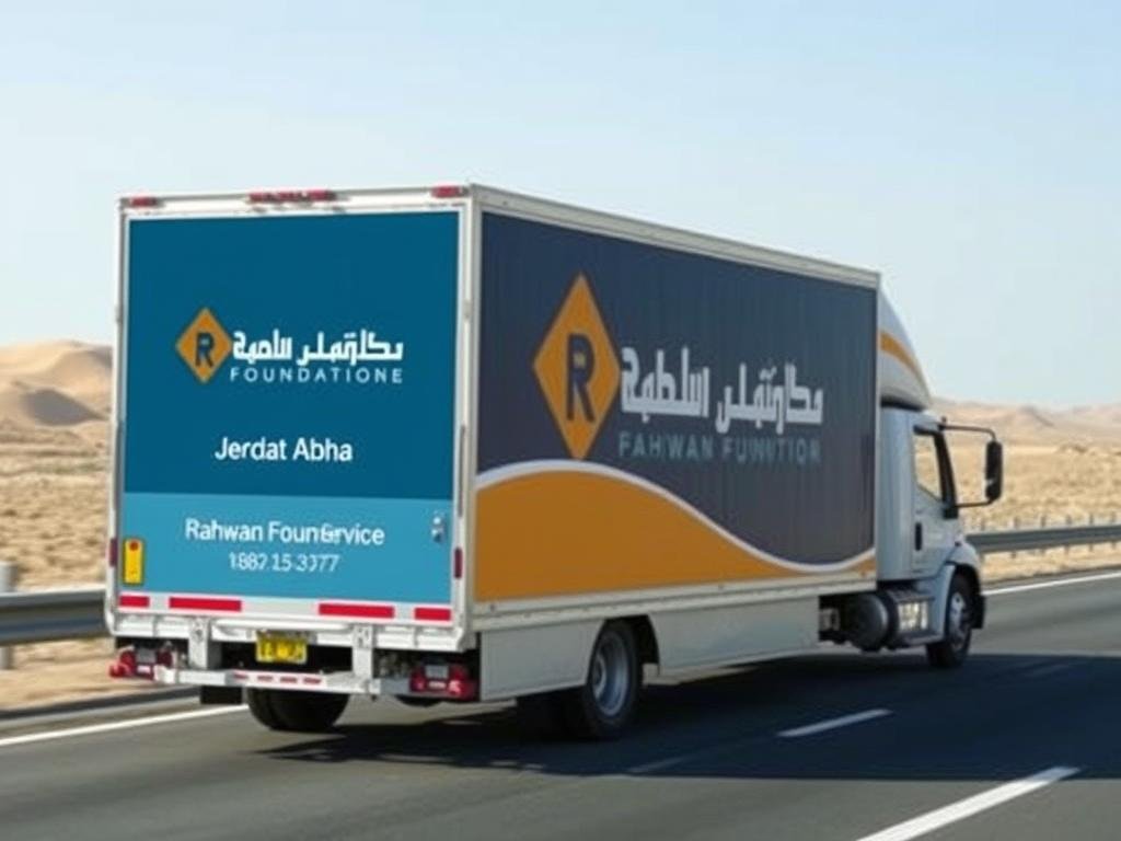 سيارة نقل عفش تابعة لمؤسسة رهوان متخصصة في نقل العفش من جدة إلى أبها