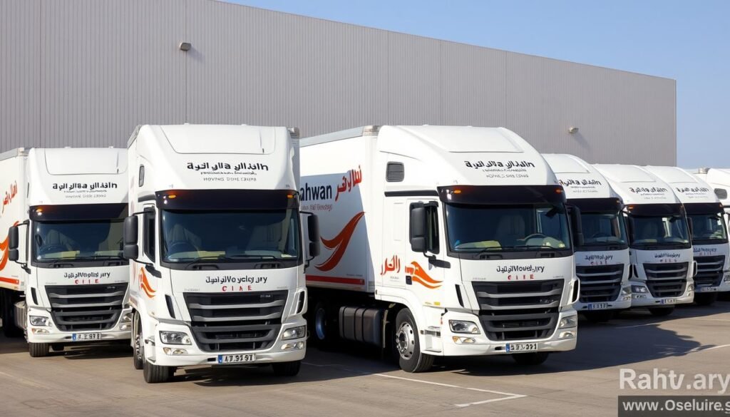 شاحنات مؤسسة رهوان المجهزة لنقل العفش من جدة إلى الجوف