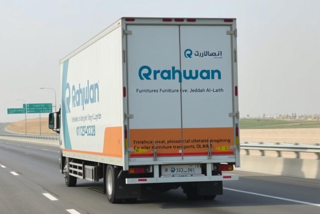 شاحنة نقل عفش تابعة لمؤسسة رهوان في الطريق من جدة إلى الليث شاحنة نقل عفش تابعة لمؤسسة رهوان في الطريق من جدة إلى الليث