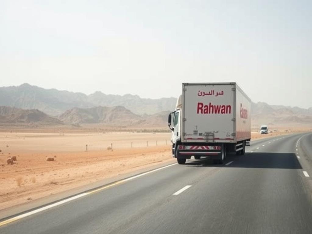 شاحنة نقل عفش مؤسسة رهوان أثناء الرحلة من جدة إلى نجران
