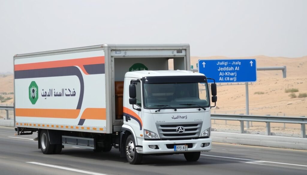 شاحنة نقل عفش متخصصة في الطريق من جدة إلى الخرج