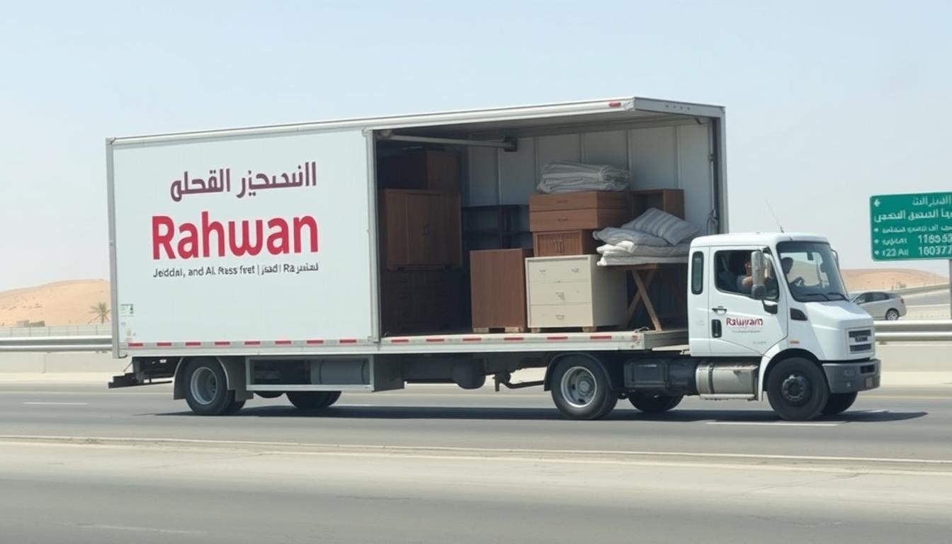 شاحنة نقل عفش من جدة إلى الرس تابعة لمؤسسة رهوان