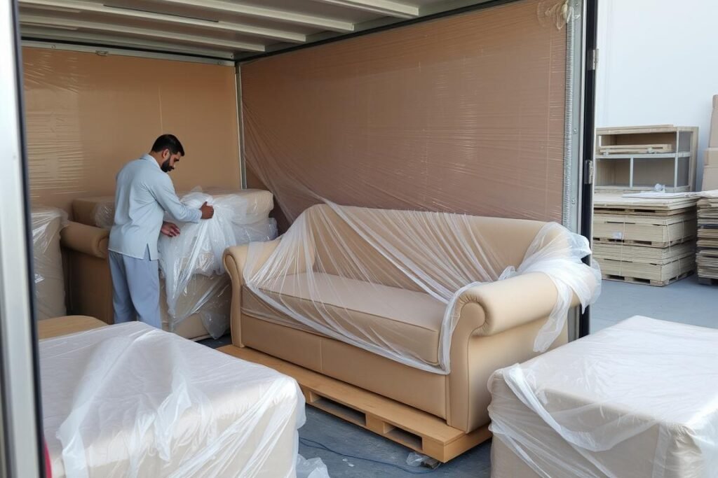 عملية تغليف احترافية للأثاث قبل نقل عفش من جدة إلى القنفذة عملية تغليف احترافية للأثاث قبل نقل عفش من جدة إلى القنفذة