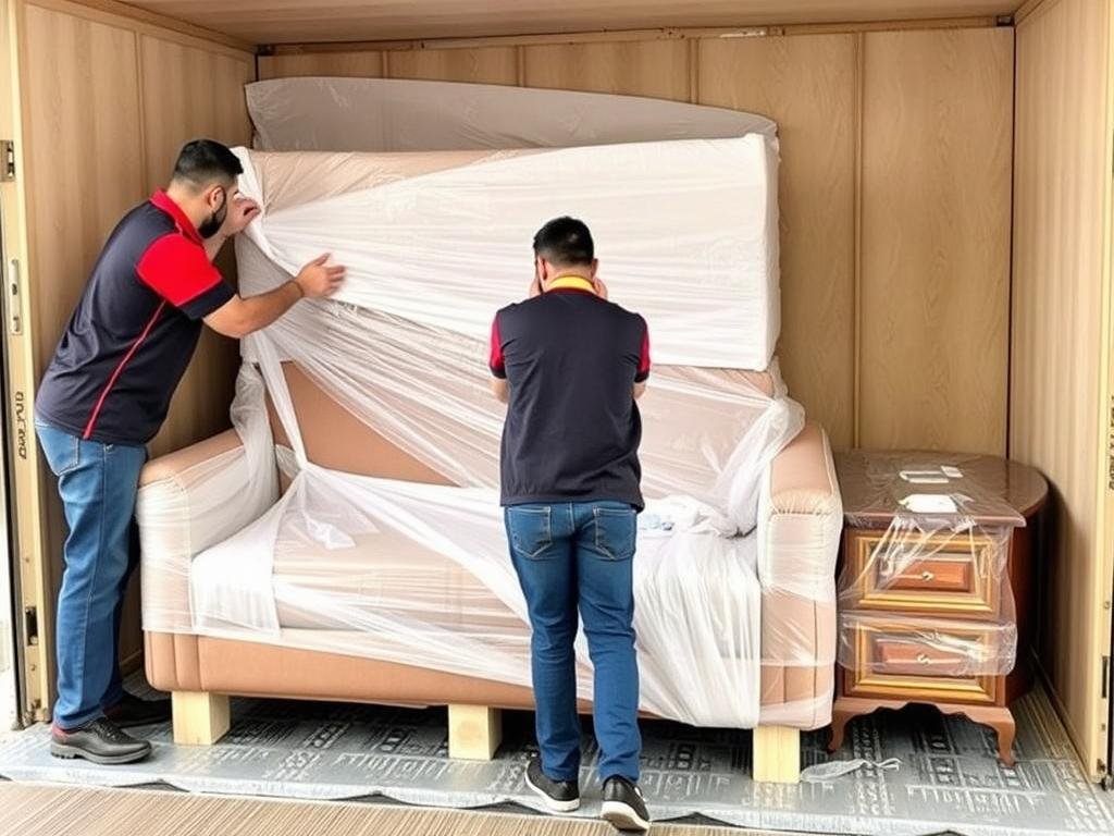 عملية تغليف احترافية للأثاث قبل نقله من جدة إلى القصيم