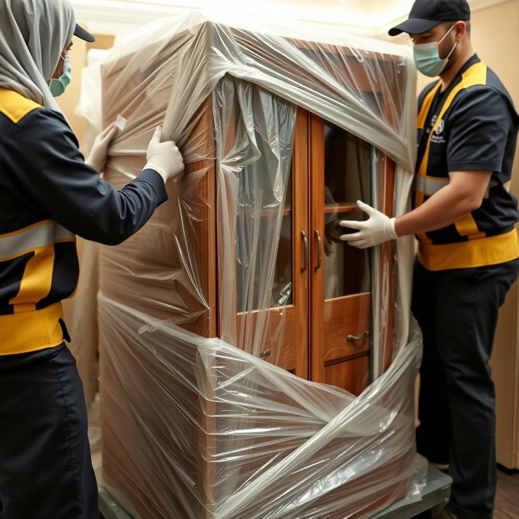 عملية تغليف الأثاث بعناية قبل نقل عفش من جدة إلى أبها