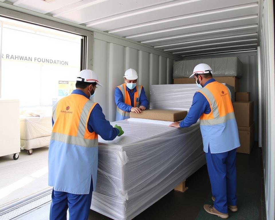 فريق عمل مؤسسة رهوان يقوم بنقل عفش من جدة إلى مكة