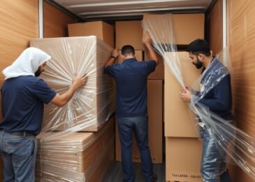 فريق متخصص في نقل عفش من جدة إلى الطريف يقوم بتغليف الأثاث بعناية