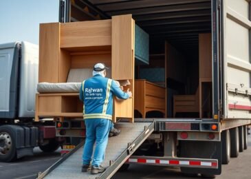 فريق نقل عفش من جدة إلى بيشة يقوم بتحميل الأثاث بعناية