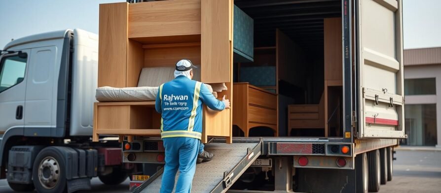 فريق نقل عفش من جدة إلى بيشة يقوم بتحميل الأثاث بعناية