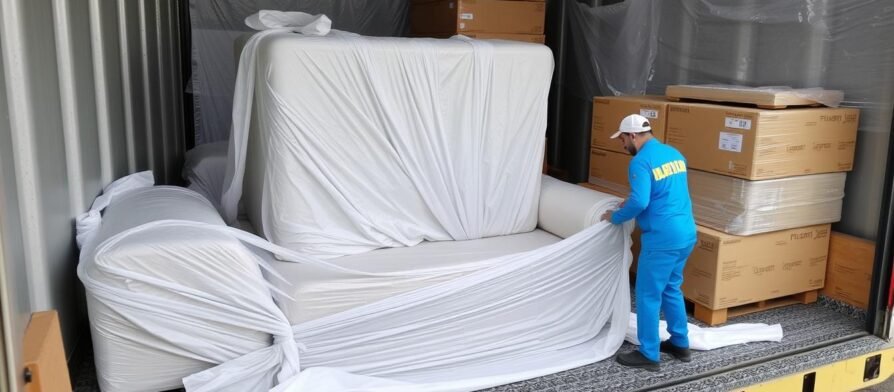 فريق نقل عفش من جدة إلى حفر الباطن يقوم بتغليف الأثاث بعناية