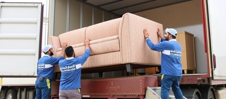 فريق نقل عفش من جدة إلى رفحاء يقوم بتحميل الأثاث بطريقة احترافية