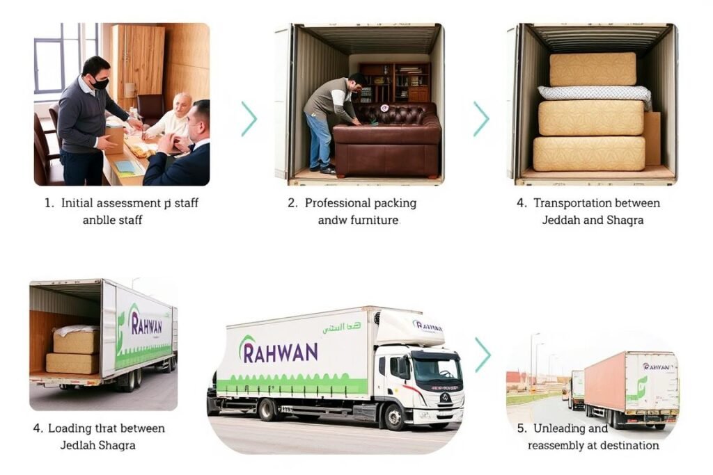 مراحل نقل العفش من جدة إلى شقراء مع تغليف وترتيب الأثاث