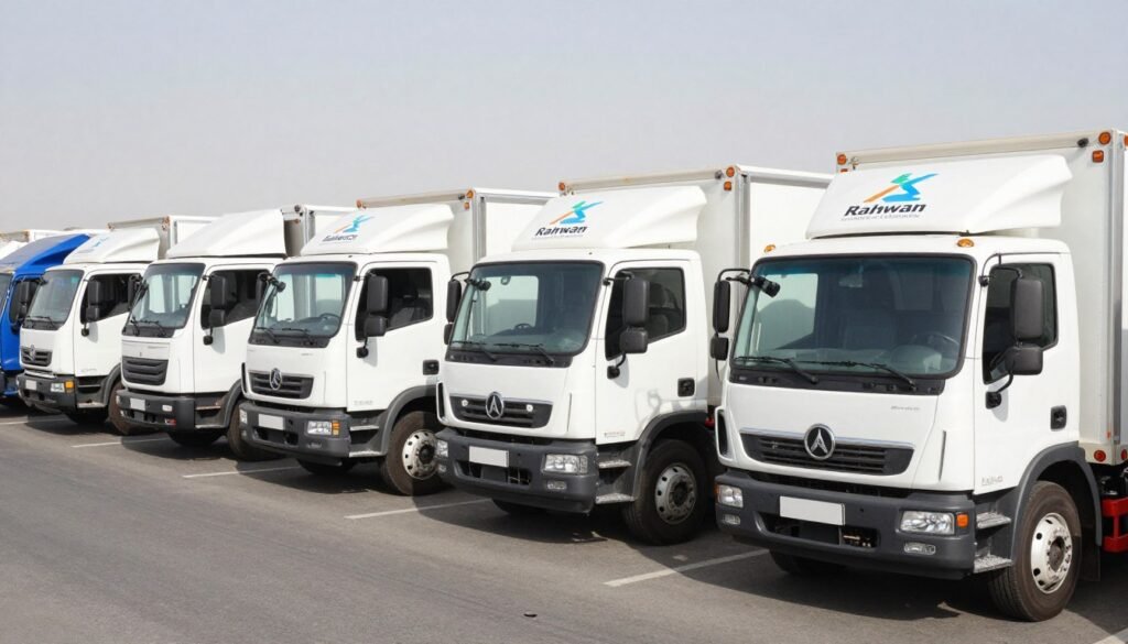 أسطول سيارات نقل العفش المجهزة في مؤسسة رهوان المملكة بحي أبحر الجنوبية جدة