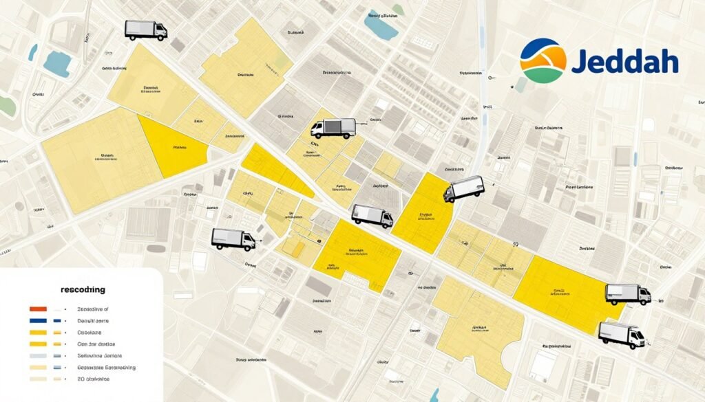 خريطة توضح تغطية خدمات نقل عفش جدة لجميع الأحياء