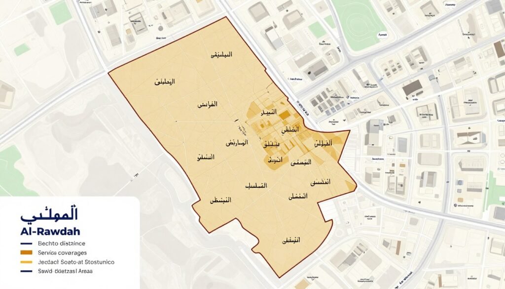 خريطة توضح تغطية خدمة نقل عفش حي الروضة جدة وباقي الأحياء