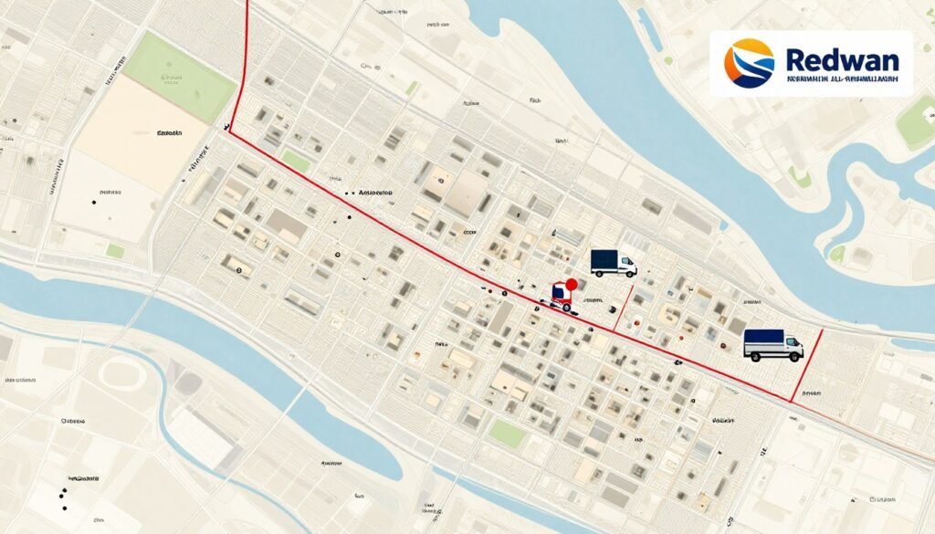 خريطة توضح مناطق خدمة نقل العفش في جدة التي تغطيها مؤسسة رهوان المملكة