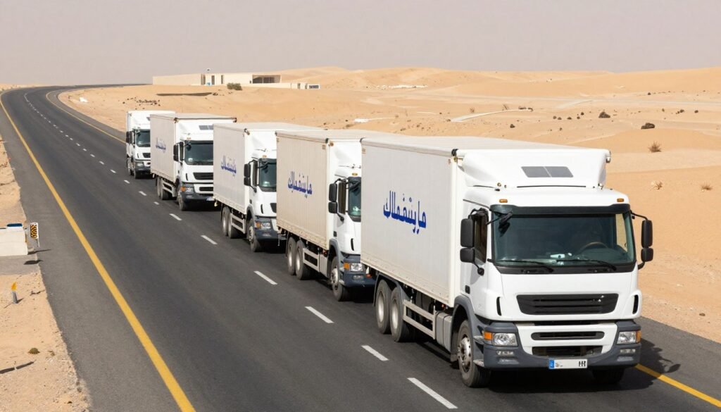 شاحنة نقل عفش مؤسسة مالك أثناء رحلة من جدة إلى حوطة بني تميم