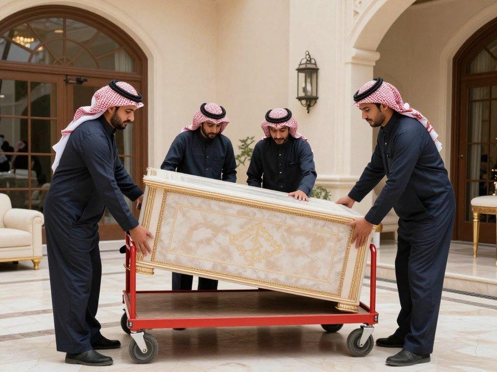 فريق مؤسسة رهوان المملكة يقوم بنقل أثاث فيلا فاخرة في جدة