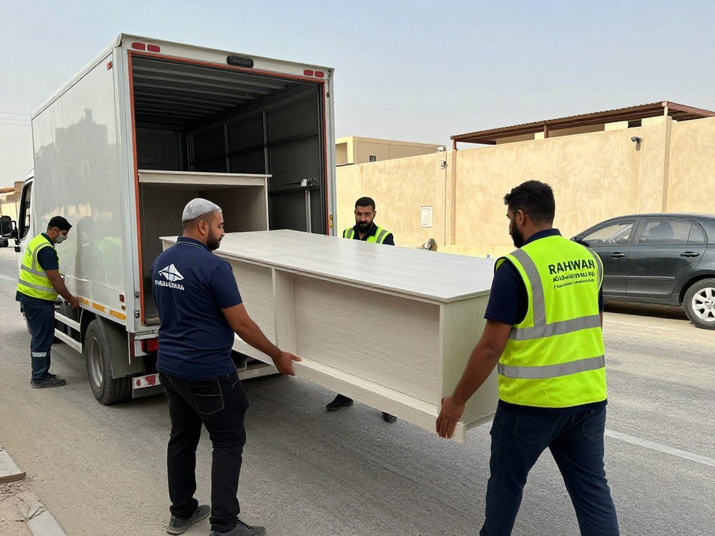 فريق متخصص من مؤسسة رهوان المملكة يقوم بنقل عفش في حي أبحر الجنوبية جدة