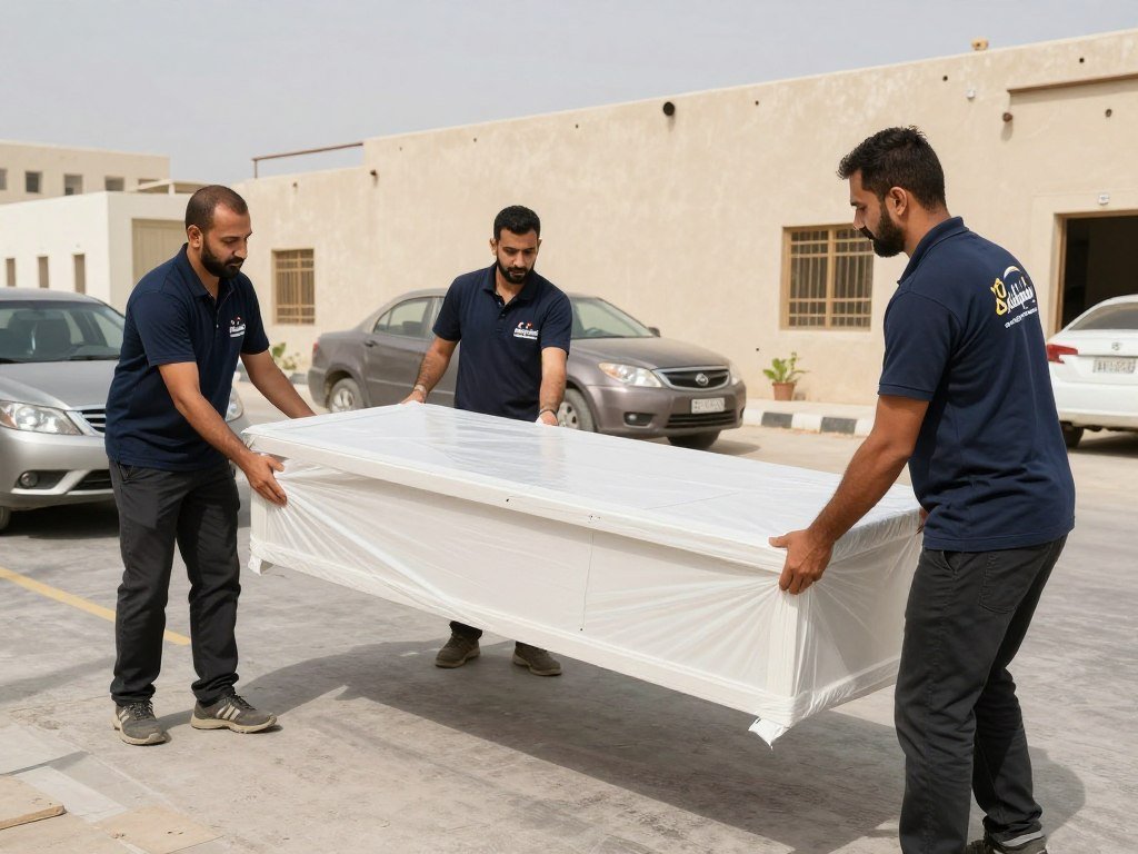 فريق نقل عفش حي البوادي جدة يقوم بتغليف الأثاث بعناية