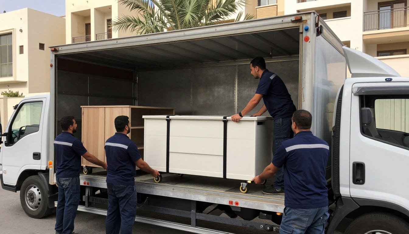 فريق نقل عفش حي الزهراء جدة يقوم بتحميل الأثاث بطريقة احترافية
