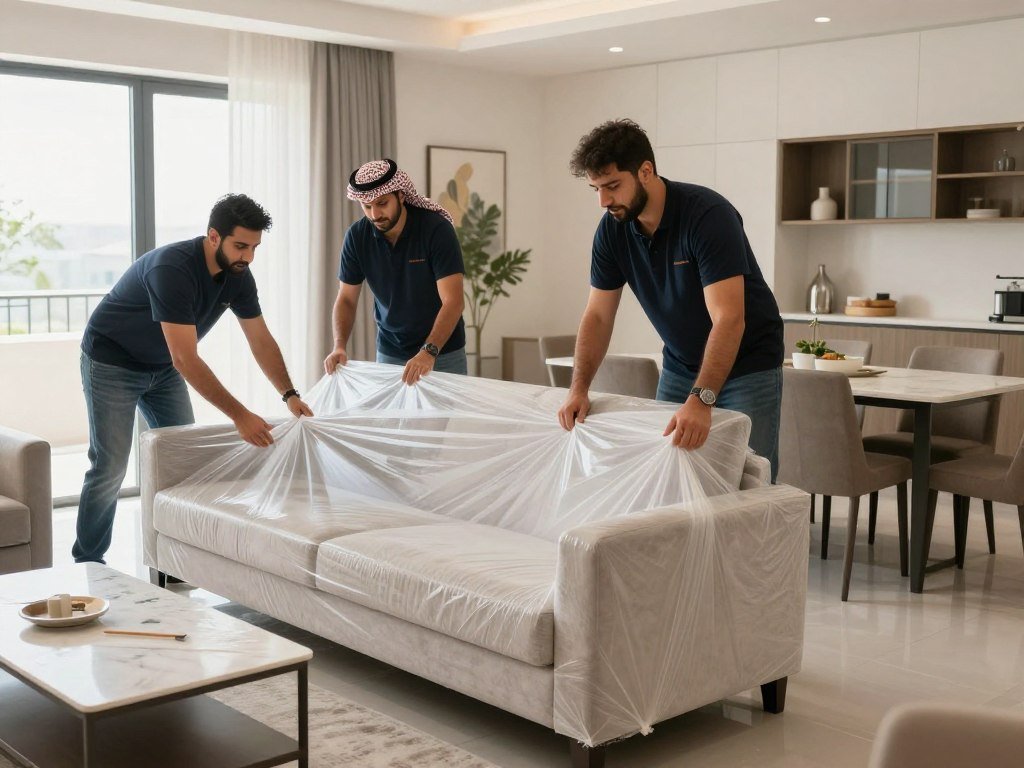 فريق نقل عفش حي السلامة جدة يقوم بتغليف الأثاث بعناية فريق نقل عفش حي السلامة جدة يقوم بتغليف الأثاث بعناية