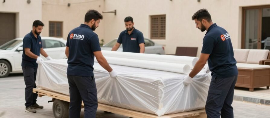 فريق نقل عفش حي المروة جدة يقوم بتغليف الأثاث بعناية