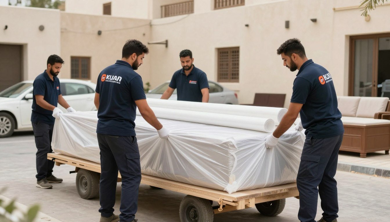 فريق نقل عفش حي المروة جدة يقوم بتغليف الأثاث بعناية