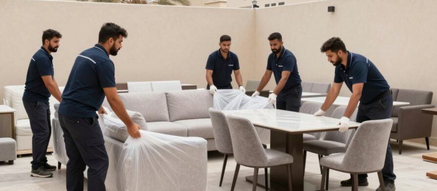 فريق نقل عفش حي النسيم جدة يقوم بتغليف ونقل الأثاث بعناية