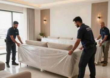 فريق نقل عفش حي مشرفة جدة يقوم بتغليف الأثاث بعناية