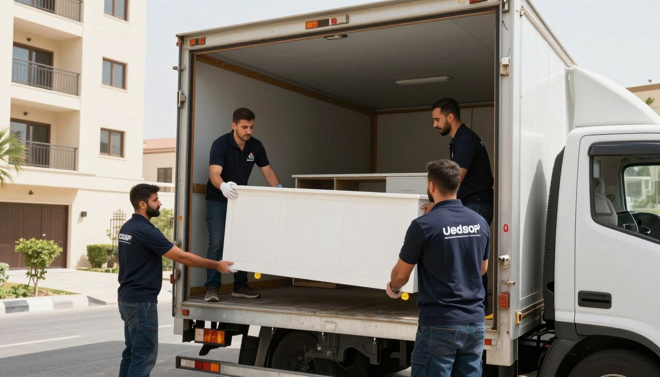 فريق نقل عفش محترف في جدة يقوم بتحميل الأثاث بعناية