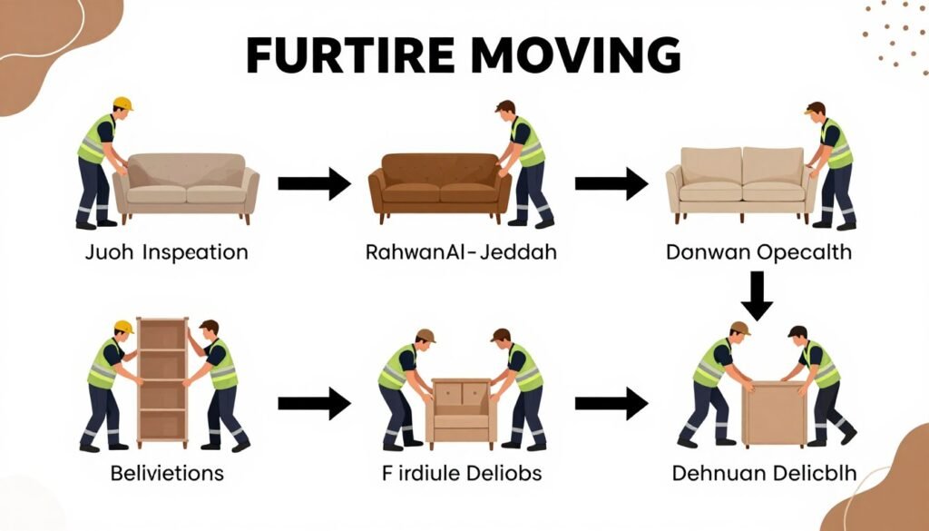 مراحل نقل العفش مع مؤسسة رهوان المملكة في جدة بدءاً من المعاينة وحتى التسليم